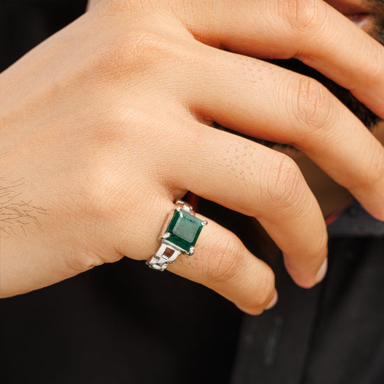 Radiant Emerald (Panna) Gemstone Ring in 925 Silver – #1245N4 Sq - Myra