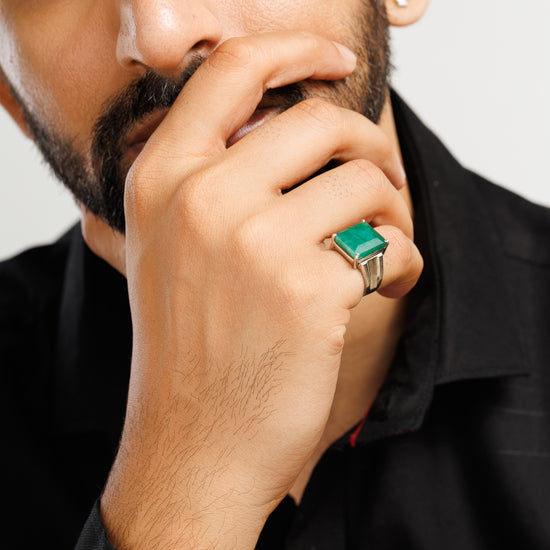 Radiant Emerald (Panna) Ring in 925 Silver – #1111N4 Sq - Myra