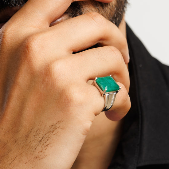 Radiant Emerald (Panna) Ring in 925 Silver – #1111N4 Sq - Myra