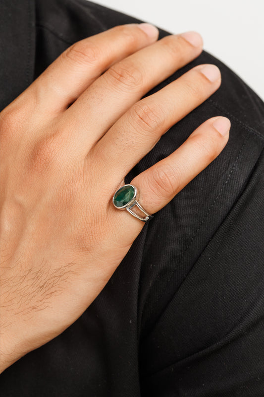 Unisex Green Emerald (Panna) Ring in 925 Silver – #1150B - Myra