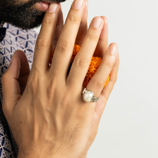 Elegant Pearl (Moti) Gemstone Ring in 925 Sterling Silver - #1199 U - Myra