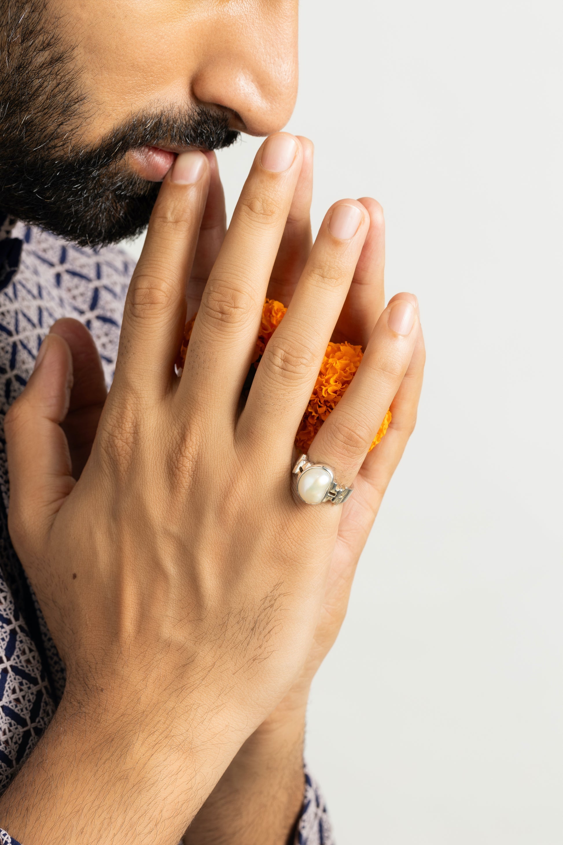 Elegant Pearl (Moti) Gemstone Ring in 925 Sterling Silver - #1199 U - Myra