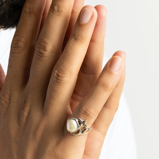 Natural Pearl (Moti) Ring in 925 Silver - #1284 U - Myra