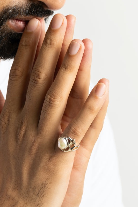 Natural Pearl (Moti) Ring in 925 Silver - #1284 U - Myra