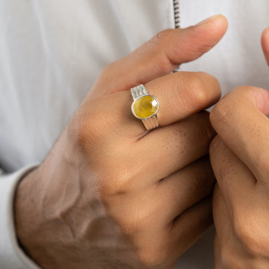Authentic Yellow Sapphire (Pukhraj) Gemstone Ring in 925 Silver – #1228B - Myra