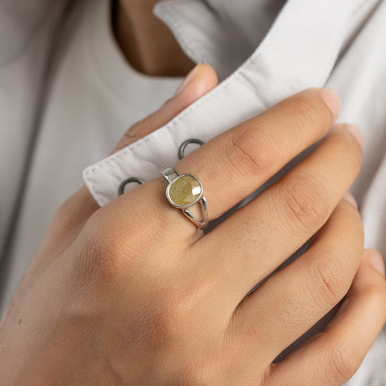 Natural Yellow Sapphire (Pukhraj) Ring in 925 Silver – #1125B - Myra
