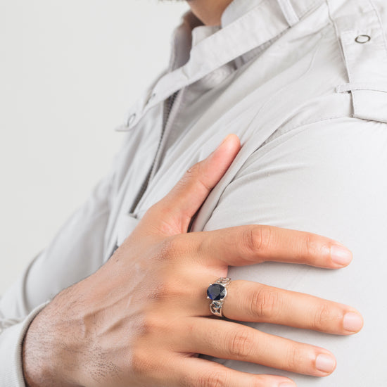 Genuine Blue Sapphire (Neelam) Gemstone Ring in Sterling Silver – #1285N4 - Myra