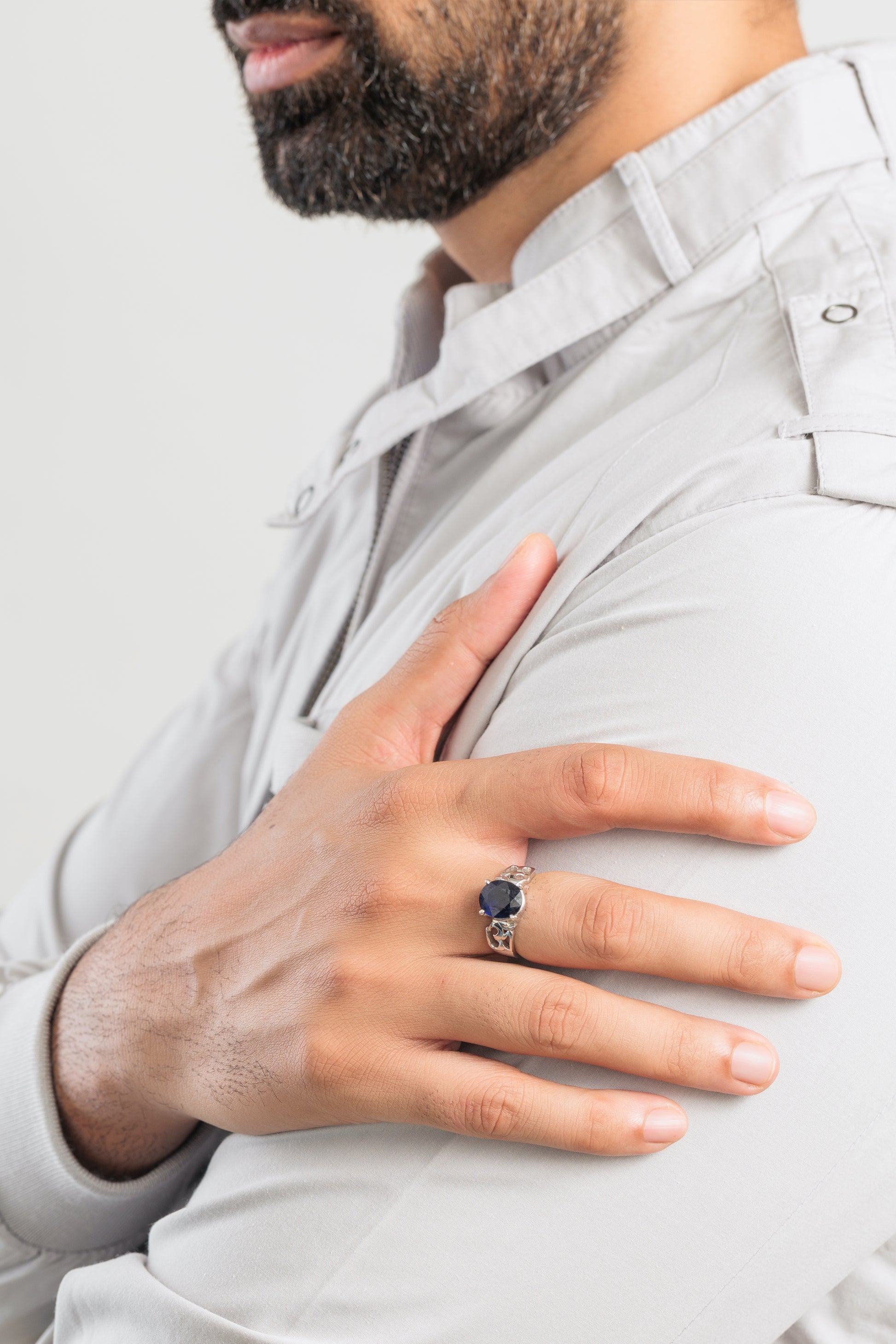 Genuine Blue Sapphire (Neelam) Gemstone Ring in Sterling Silver – #1285N4 - Myra