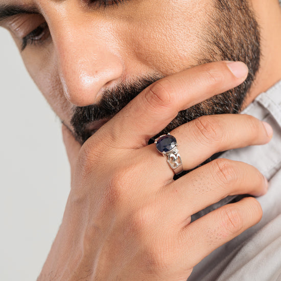 Genuine Blue Sapphire (Neelam) Gemstone Ring in Sterling Silver – #1285N4 - Myra