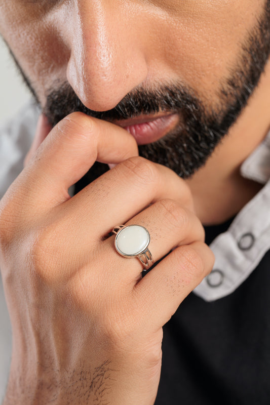 Ethereal Opal (Doodhiya) Gemstone Ring in Sterling Silver – #1242B - Myra