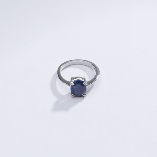Radiant Blue Sapphire (Neelam) Ring in 925 Silver – #1218N4 - Myra