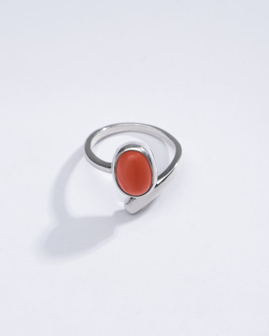 Italian Red Coral (Moonga) Designer Ring in Sterling Silver - #1202 Ov - Myra