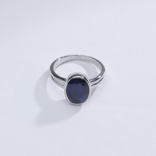 Classic Blue Sapphire (Neelam) Ring in Sterling Silver – #1139B - Myra