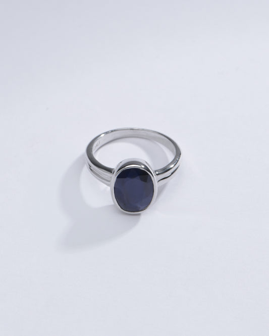 Classic Blue Sapphire (Neelam) Ring in Sterling Silver – #1139B - Myra