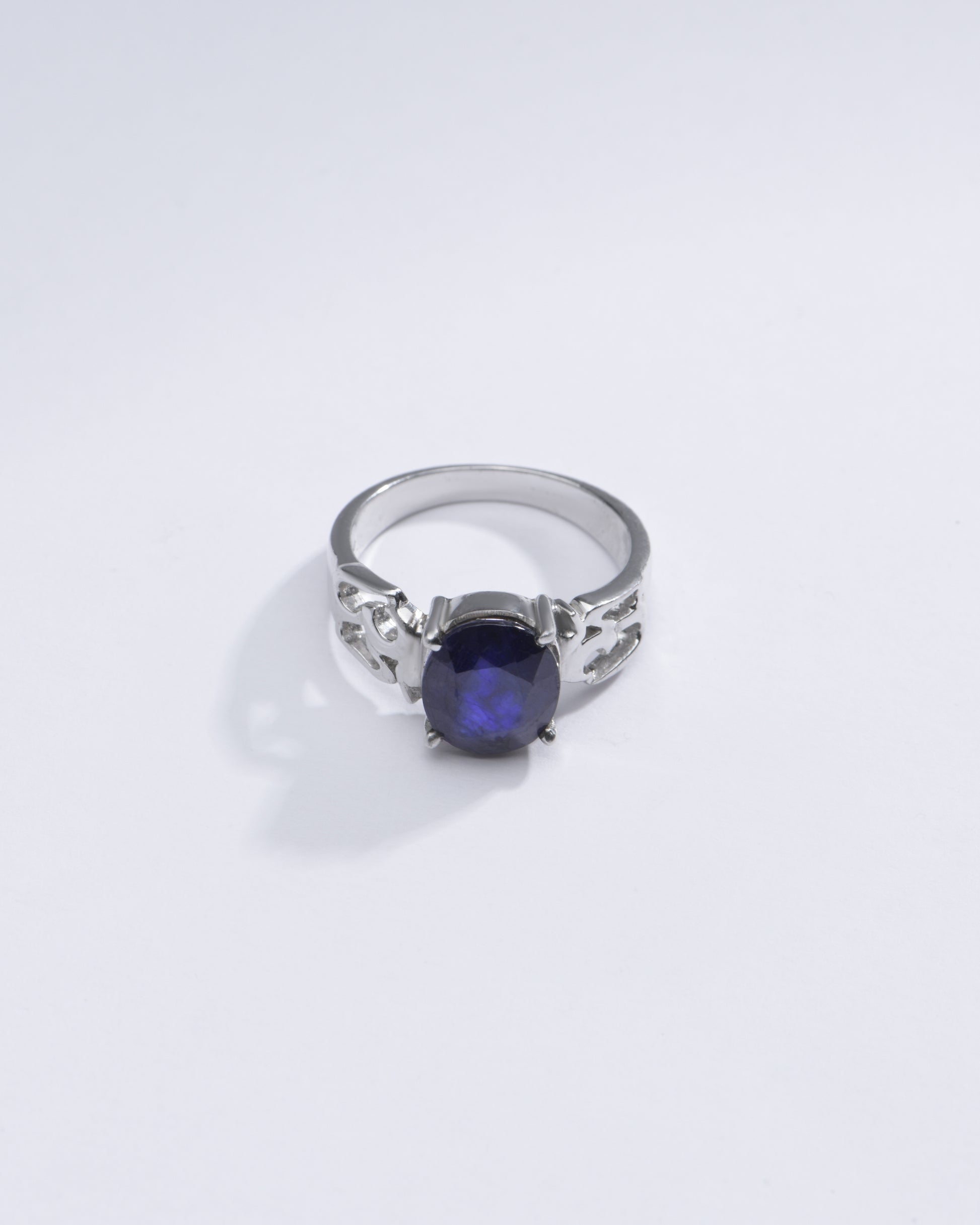 Genuine Blue Sapphire (Neelam) Gemstone Ring in Sterling Silver – #1285N4 - Myra
