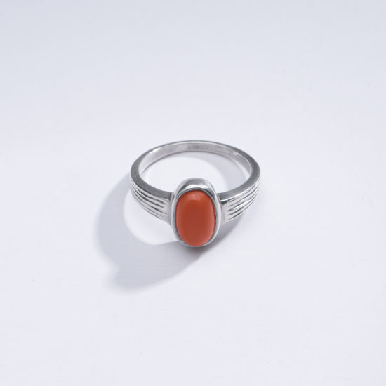 Authentic Red Coral (Moonga) Ring in Sterling Silver - #1225 Ov - Myra