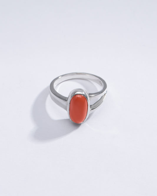 Timeless Red Coral (Moonga) Ring in Sterling Silver – #1125 Ov - Myra