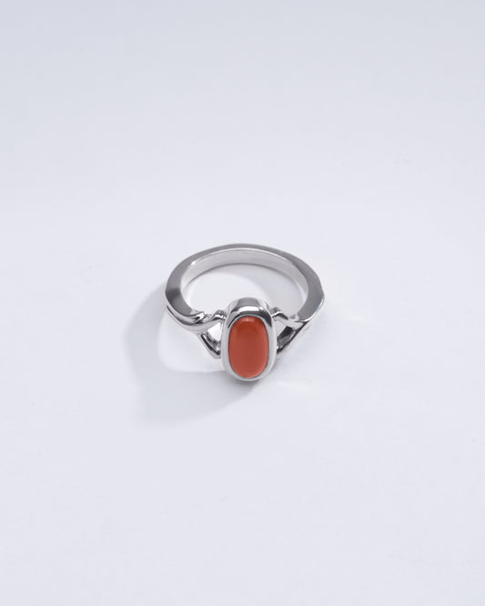 Classic Red Coral (Moonga) Ring in Sterling Silver – #1175 Ov - Myra