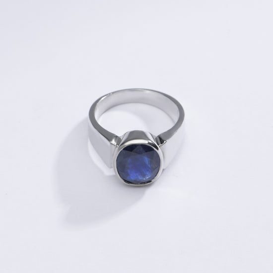 Authentic Blue Sapphire (Neelam) Gemstone Ring in Sterling Silver – #1224B - Myra