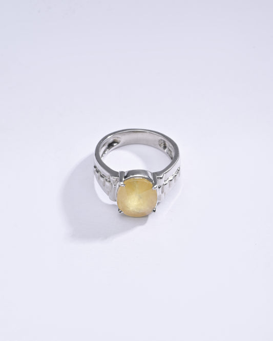 Authentic Yellow Sapphire (Pukhraj) Ring in Sterling Silver – #1236N4 - Myra