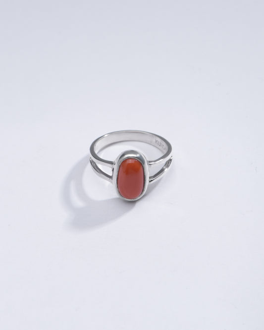 Bold Red Coral (Moonga) Ring in 925 Silver - #1150 Ov - Myra