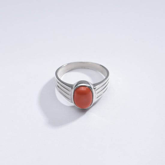 Elegant Red Coral (Moonga) Ring in 925 Silver – #1228 Ov - Myra
