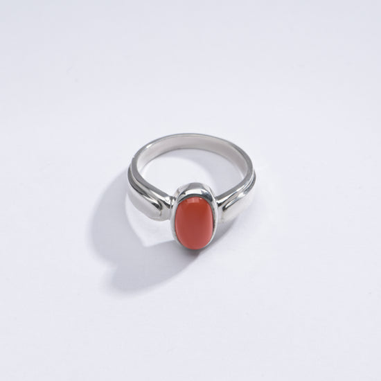 Genuine Red Coral (Moonga) Stone Ring in 925 Silver - #1101 Ov - Myra