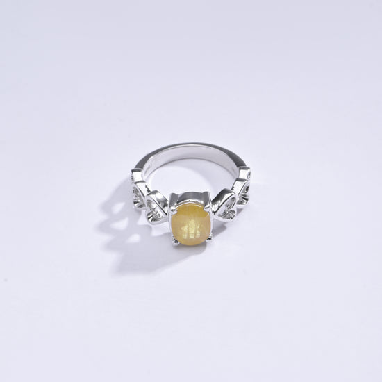 Natural Yellow Sapphire (Pukhraj) Ring in 925 Silver – For Wealth and Prosperity #1149N4 - Myra
