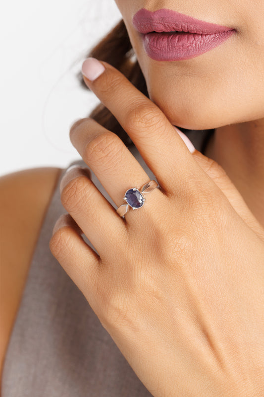 Daily Wear Blue Sapphire (Neelam) Ring – 925 Silver - 1136N4