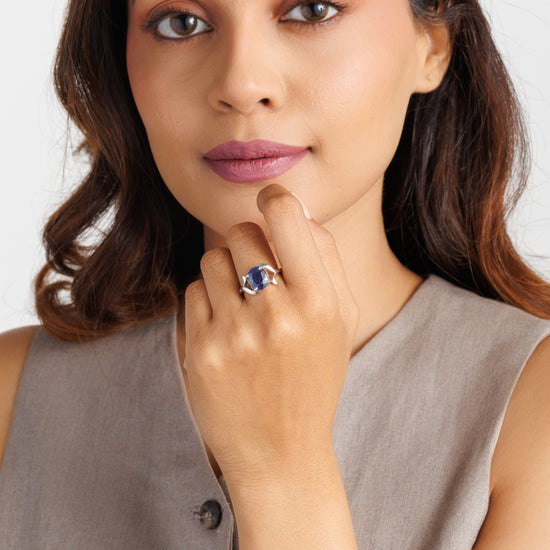 Pure Energy Blue Sapphire (Neelam) Ring – 925 Silver - #1177N4 - Myra