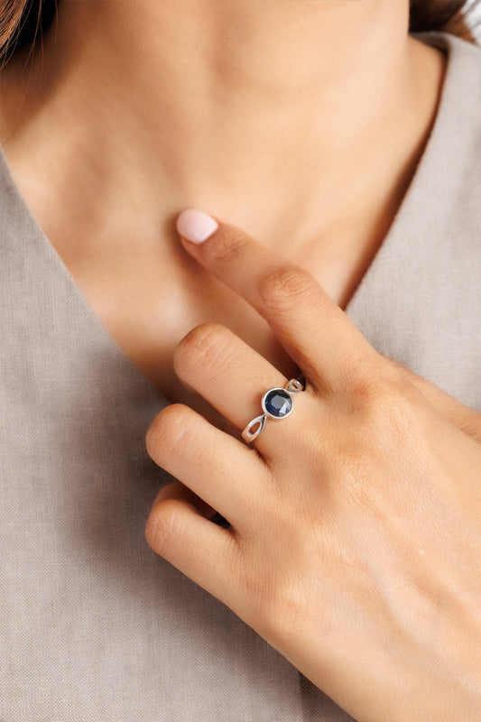 925 Silver Blue Sapphire (Neelam) Ring - 1102B