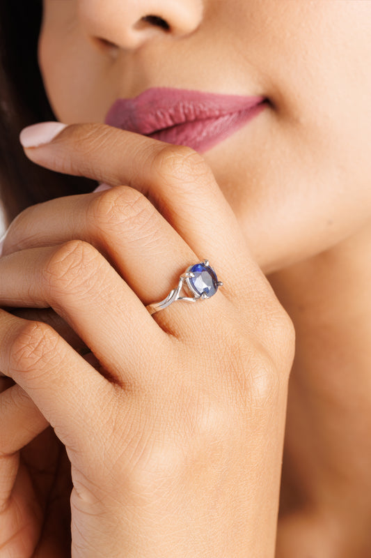 Vedic Blue Sapphire (Neelam) Ring – 925 Silver - # 1175N4