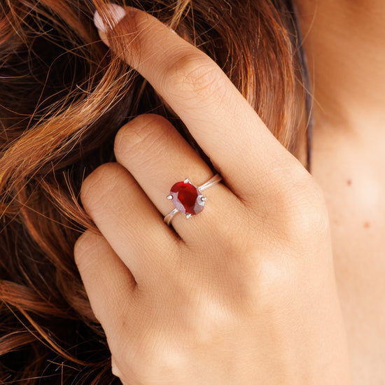 Daily-Wear Garnet (Gomed) Ring – 925 Silver - #1218N4 - Myra