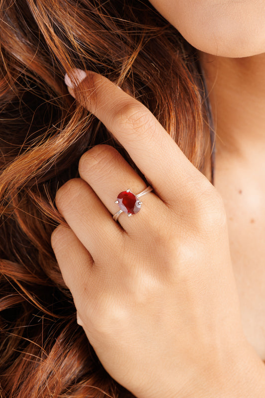 Daily-Wear Garnet (Gomed) Ring – 925 Silver - #1218N4