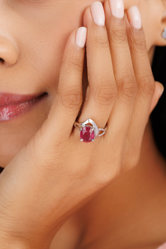 Luxe Ruby (Manik) Ring – 925 Silver - #1192N4