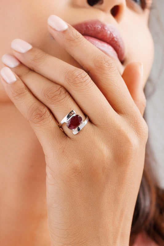 Stylish Ruby (Manik) Ring – 925 Silver - #1138N4