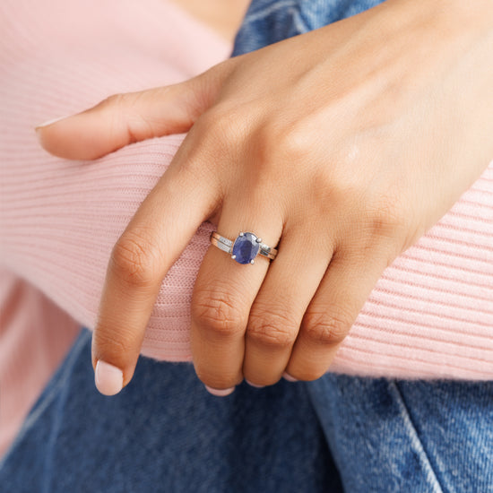 Bold Blue Sapphire (Neelam) Ring – 925 Silver - 1153N4 - Myra