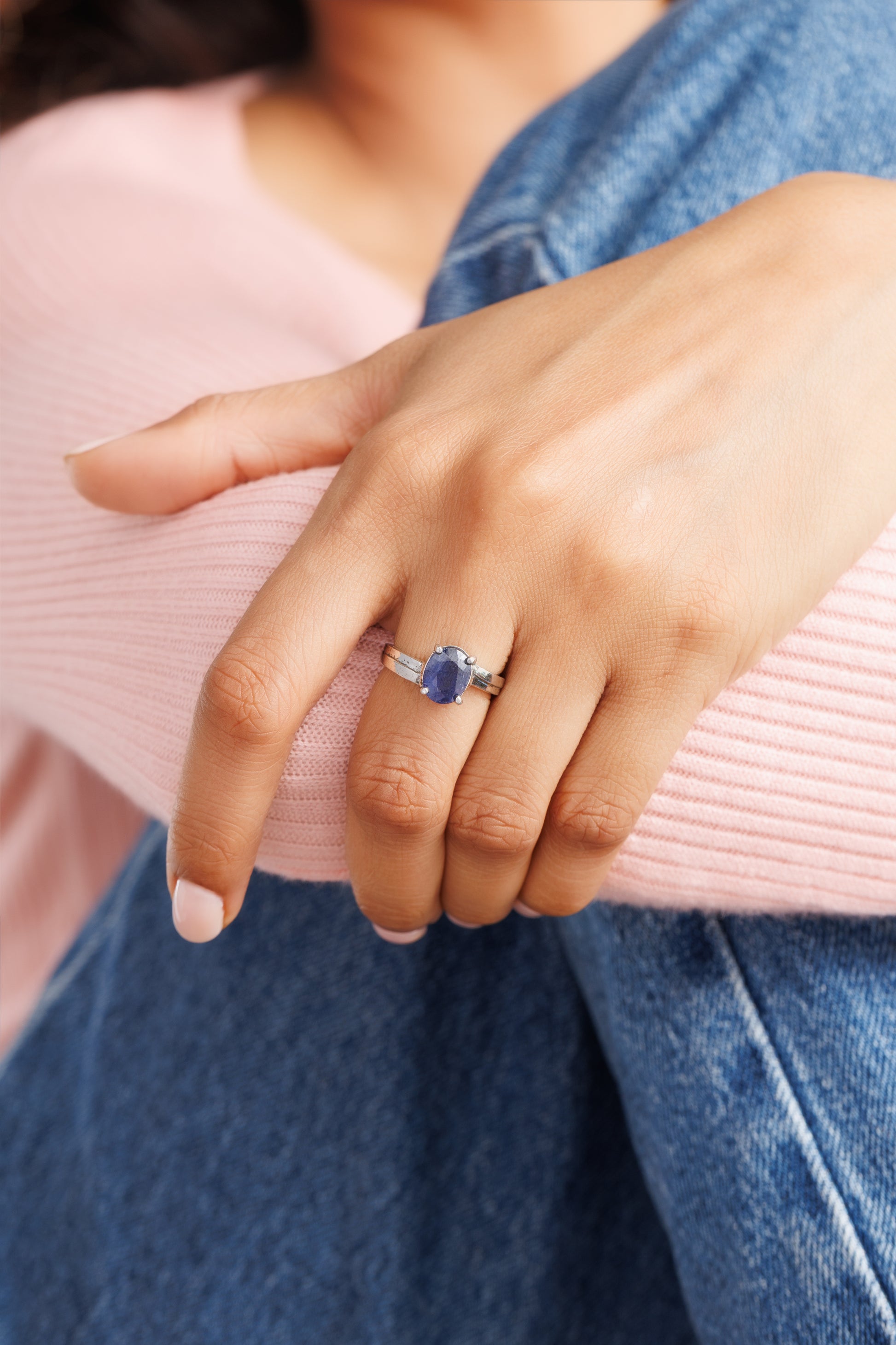 Bold Blue Sapphire (Neelam) Ring – 925 Silver - 1153N4 - Myra