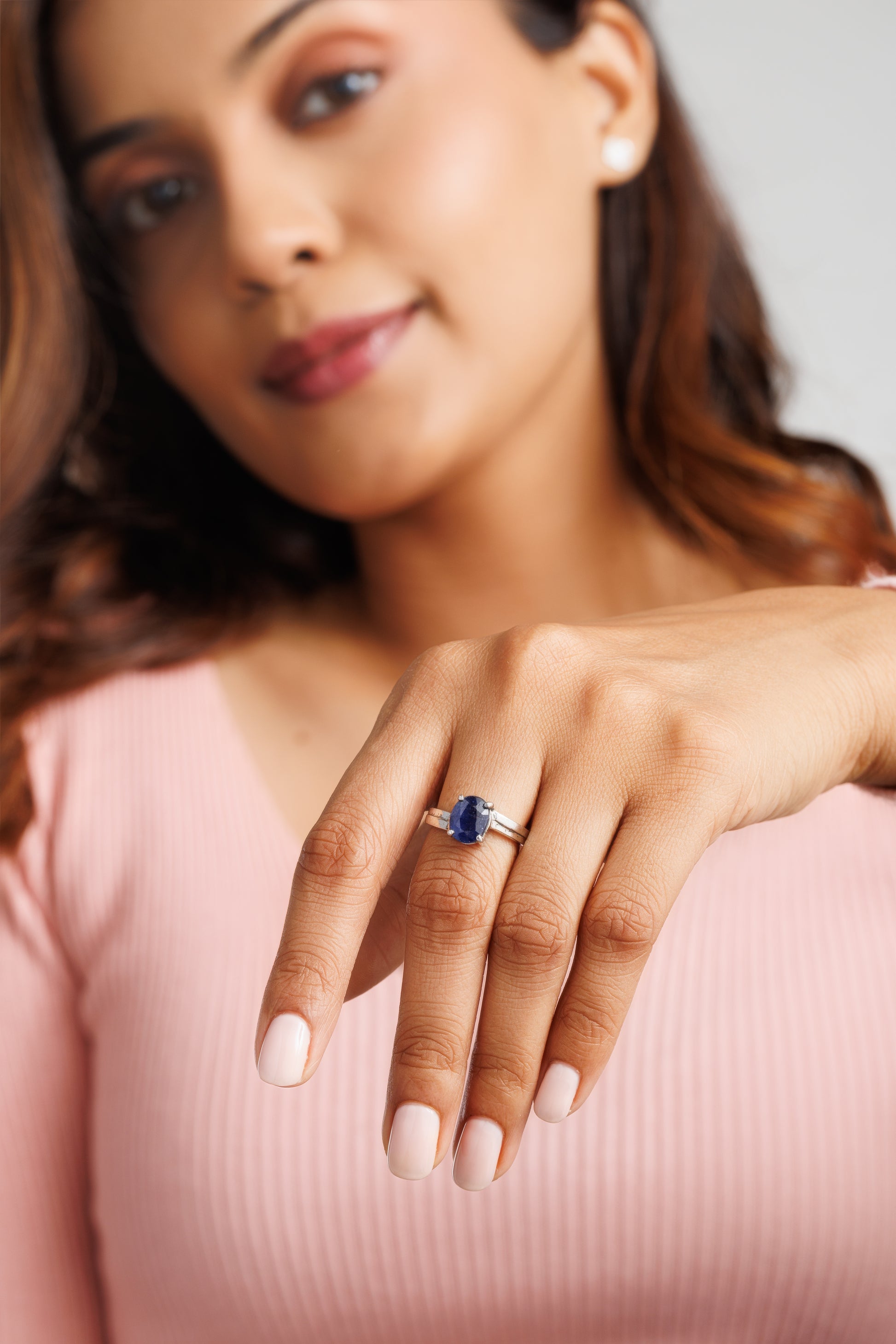 Bold Blue Sapphire (Neelam) Ring – 925 Silver - 1153N4 - Myra