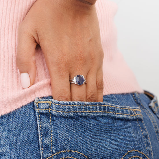 Royal Blue Sapphire (Neelam) Ring in 925 Silver - #1134N4 - Myra