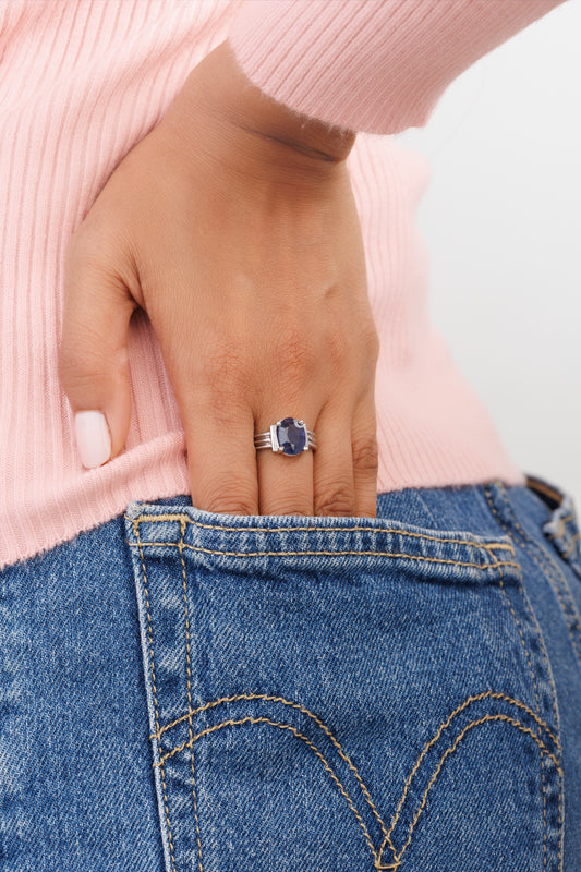 Royal Blue Sapphire (Neelam) Ring in 925 Silver - #1134N4 - Myra