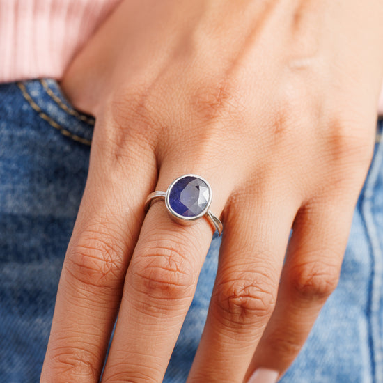 Classic Blue Sapphire (Neelam) Ring in 925 Silver - #1201B - Myra