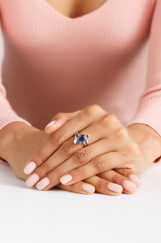 Statement Blue Sapphire (Neelam) Ring – 925 Silver - 1151N4