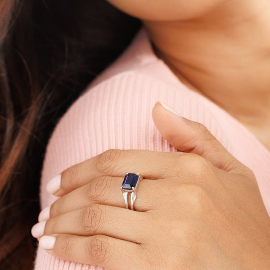 Bold Blue Sapphire (Neelam) Ring – 925 Silver - 1106N4 Re - Myra