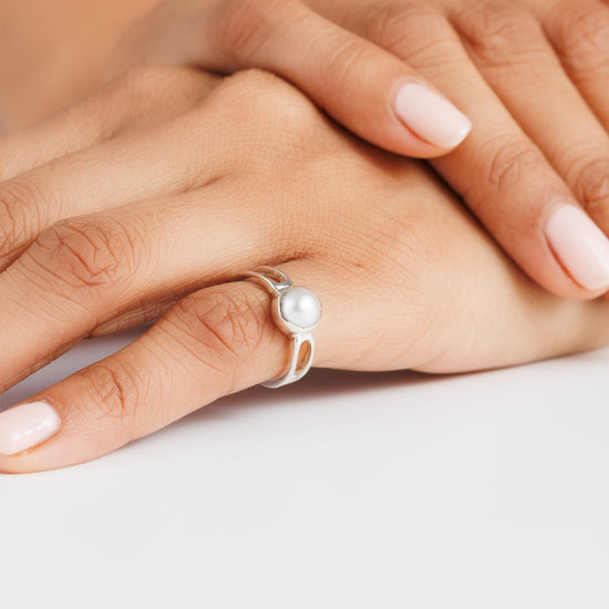 Certified Pearl (Moti) Ring – 925 Silver - #1112 R - Myra