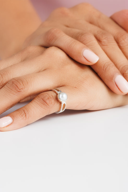 Certified Pearl (Moti) Ring – 925 Silver - #1112B