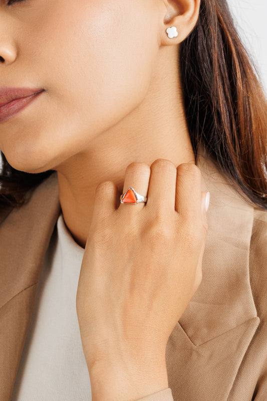 Royal Coral (Moonga) Ring – 925 Silver - #1234