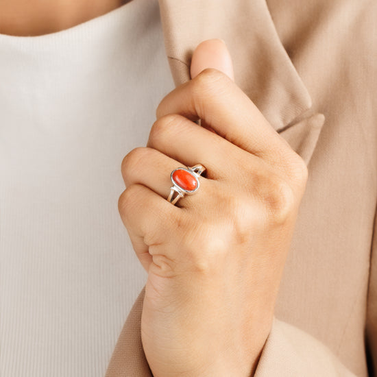 Classic Coral (Moonga) Ring – 925 Silver - #1148 Ov - Myra