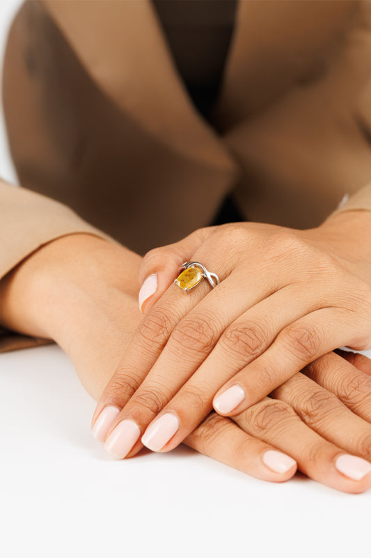 Yellow Sapphire (Pukhraj) Ring – 925 Silver Minimalist - #1110N4