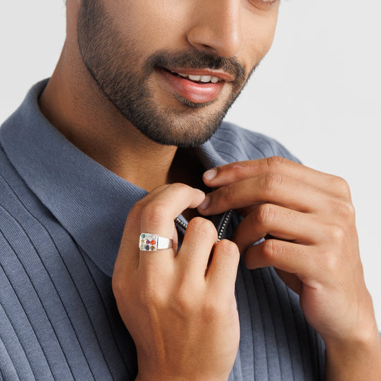 Daily Wear Navratna (Navgrah) Ring – 925 Silver - 1224 - Myra